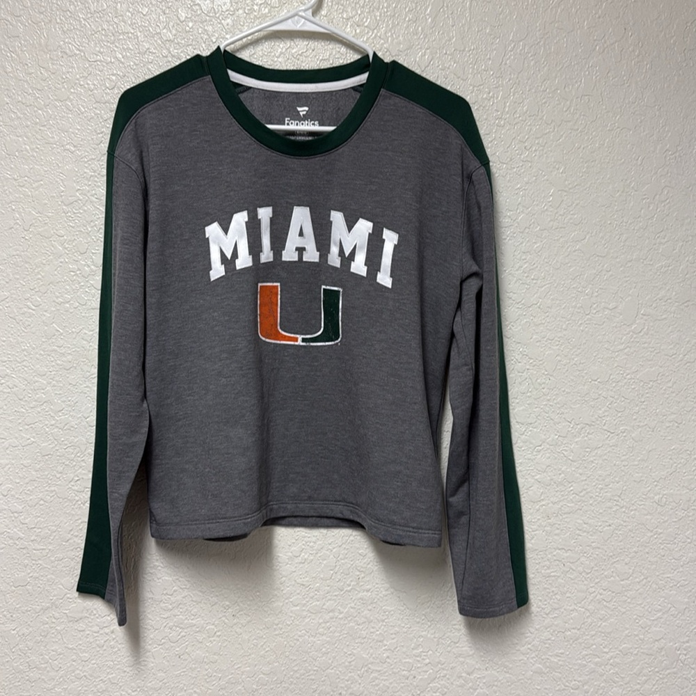 FANATICS Miami Gray and Green Long Sleeve Lightweight Sweatshirt Size Medium - Picture 7 of 9